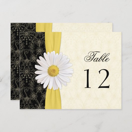 Zwart, Ivoor, Goud, Witte Daisy Trouwtafel Kaart (Voorkant / Achterkant)