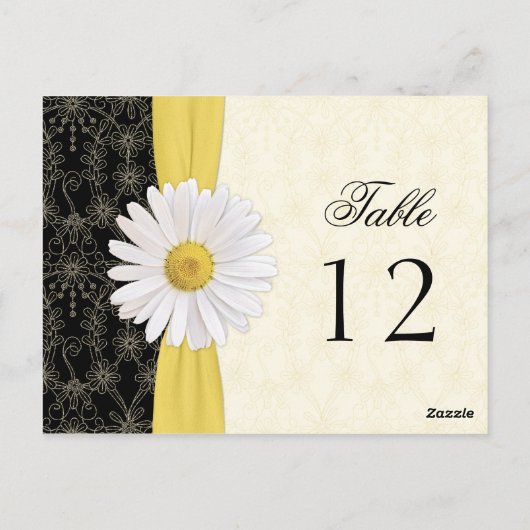 Zwart, Ivoor, Goud, Witte Daisy Trouwtafel Kaart (Achterkant)
