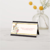 Zwart, Ivoor, Gouden Bloemachtige Bruidsdouche Plaatskaartje (Achterkant)