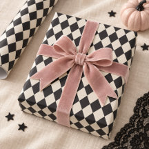 Zwart Ivoor Harlekijn Halloween Inpakpapier
