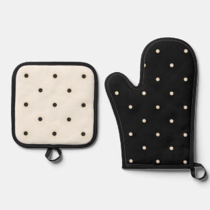 Zwart & Ivoor Polka Dots Gemengde Print Ovenwant & Pannenlap Set