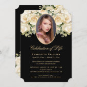 Zwart Ivoor Roos Bloemen Fotoviering van het Leven Kaart (Voorkant / Achterkant)