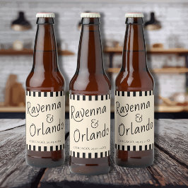 Zwart & Ivoor Strepen Retro Minimalistische Trouw Bier Etiket