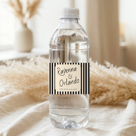 Zwart & Ivoor Strepen Retro Minimalistische Trouw Waterfles Etiket