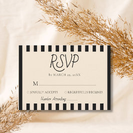 Zwart & Ivoor Strepen Retro Minimalistische Trouwd RSVP Kaartje