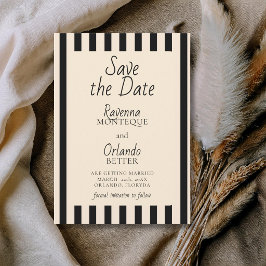 Zwart & Ivoor Strepen Retro Minimalistische Trouwd Save The Date