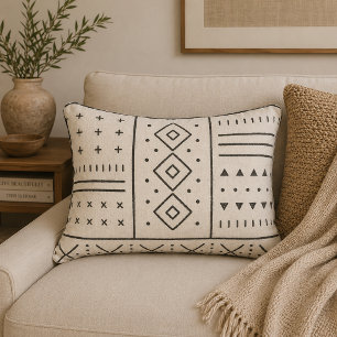 Zwart Ivoor Tribale Geometrische Patroon Moderne Accent Kussen