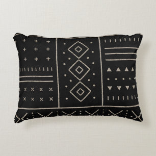 Zwart Ivoor Tribale Geometrische Patroon Moderne Accent Kussen