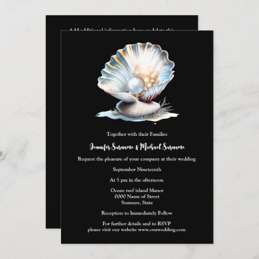 Zwart ivoor zeeschelp parel oester kuststrand kaart (Voorkant / Achterkant)