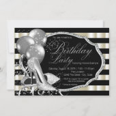 Zwart Ivoor Zilver Hoge Hak Schoen Verjaardagsfees Kaart (Achterkant)