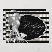 Zwart Ivoor Zilver Hoge Hak Schoen Verjaardagsfees Kaart (Voorkant / Achterkant)