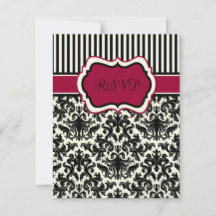 Zwart, Ivoorkleurig, Rood Gestreepte Damast RSVP K