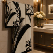 Zwart & Ivory Art Deco Bloem Bad Handdoek Set