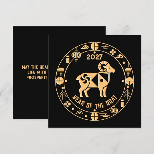 Zwart jaar van de Geit 2027 Feestdagenkaart (Voorkant / Achterkant)