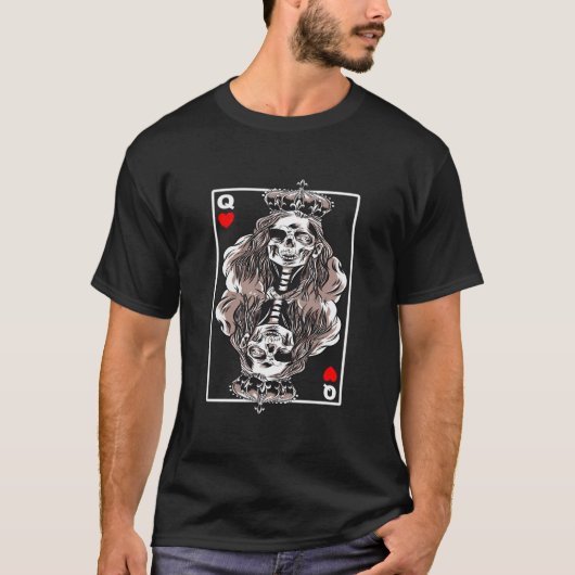 Zwart Jack Gokken Poker Skull Queen Hart T-shirt (Voorkant)