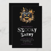 Zwart Jack-O' Lantern Spooky Halloween Party Kaart (Voorkant / Achterkant)