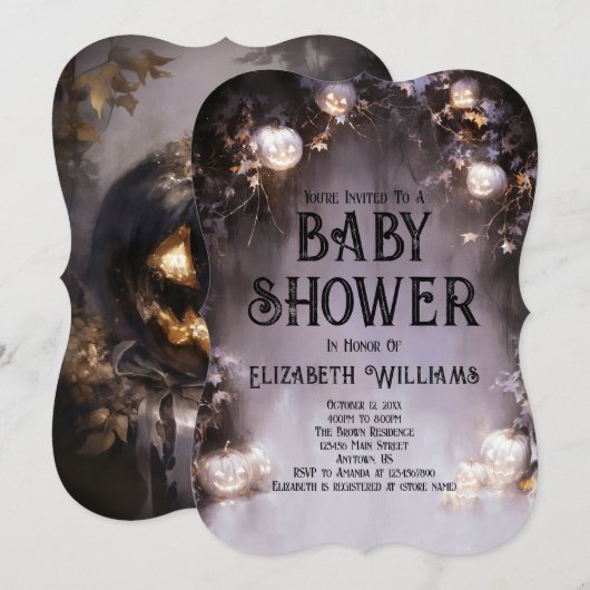 Zwart Jackolantern Halloween Baby shower Kaart (Voorkant / Achterkant)