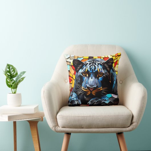 Zwart Jagua Mozaïek Glas in lood Kussen (Stoel)