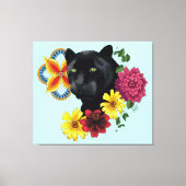 Zwart Jaguar Portret Bloemen Canvas Afdruk (Voorkant)