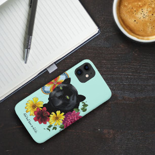 Zwart Jaguar Portret Bloemen Case-Mate iPhone Case