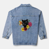 Zwart Jaguar Portret Bloemen Denim Jacket (Achterkant)