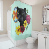 Zwart Jaguar Portret Bloemen Douchegordijn (In situ)