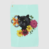 Zwart Jaguar Portret Bloemen Golfhanddoek (Voorkant)