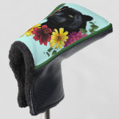 Zwart Jaguar Portret Bloemen Golfheadcover (3/4 voorkant)