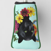 Zwart Jaguar Portret Bloemen Golfheadcover (Draai 90)