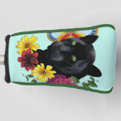 Zwart Jaguar Portret Bloemen Golfheadcover (Voorkant)