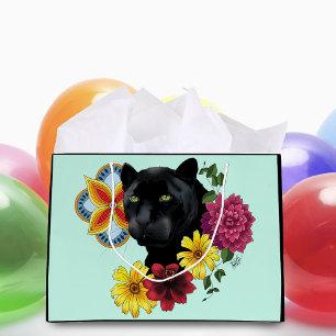 Zwart Jaguar Portret Bloemen Groot Cadeauzakje