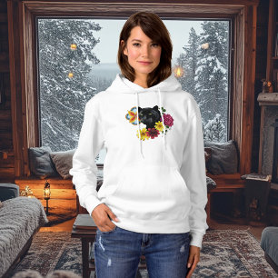 Zwart Jaguar Portret Bloemen Hoodie