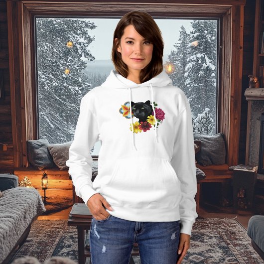 Zwart Jaguar Portret Bloemen Hoodie