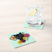 Zwart Jaguar Portret Bloemen Kartonnen Onderzetters (Insitu)