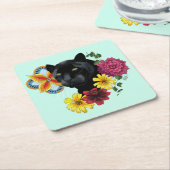 Zwart Jaguar Portret Bloemen Kartonnen Onderzetters (Schuin)