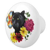 Zwart Jaguar Portret Bloemen Keramische Knop (Rechts)