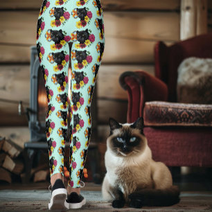 Zwart Jaguar Portret Bloemen Leggings