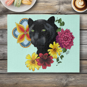 Zwart Jaguar Portret Bloemen Legpuzzel