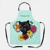 Zwart Jaguar Portret Bloemen Schort (Voorkant)