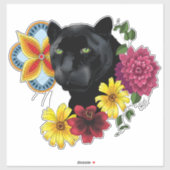 Zwart Jaguar Portret Bloemen Sticker (Vel)