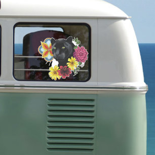 Zwart Jaguar Portret Bloemen Sticker