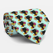 Zwart Jaguar Portret Bloemen Stropdas (Opgerold)