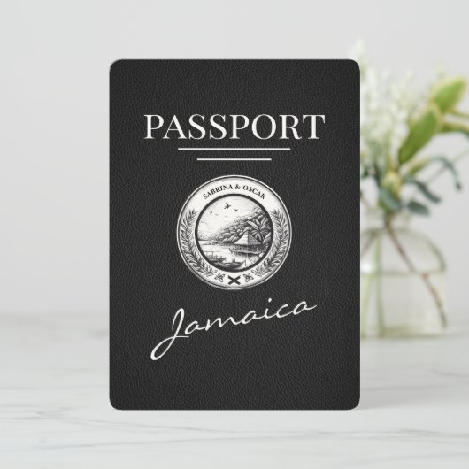 Zwart Jamaica paspoort Bewaar de datum Save The Date (Staand voorkant)