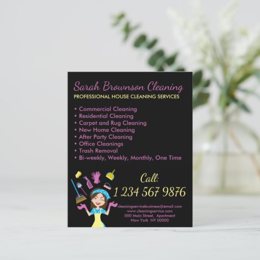 Zwart Janitorial Maid House Cleaning Flyer (Staand voorkant)