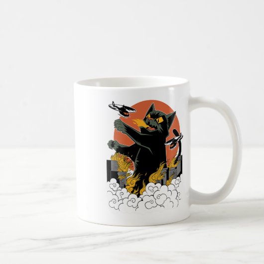 Zwart Japans Catzilla Sunset - Clic Fit Koffiemok (Rechts)