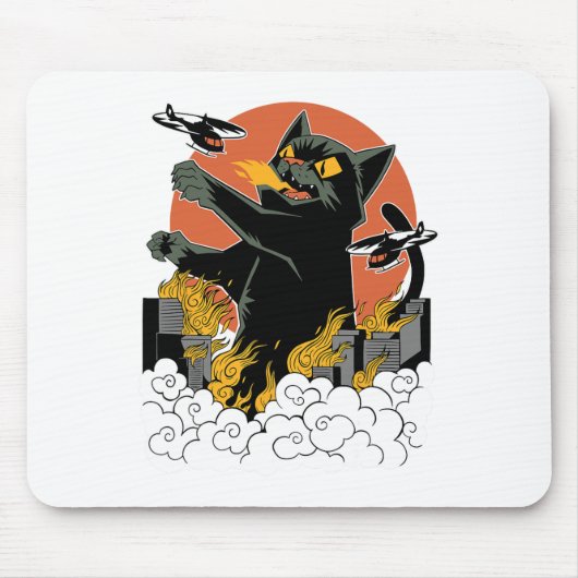 Zwart Japans Catzilla Sunset - Clic Fit Muismat (Voorkant)