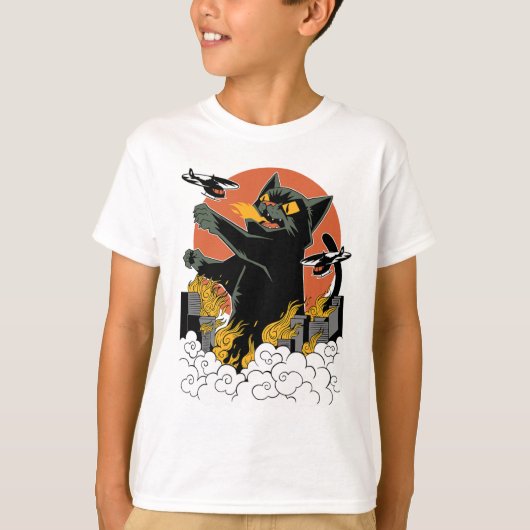 Zwart Japans Catzilla Sunset - Clic Fit T-shirt (Voorkant)