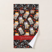 Zwart Japans Lucky Cat Decor Kimono Koi Carp Bad Handdoek (Handdoek)