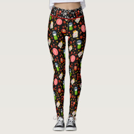 Zwart Japans Maneki Neko Kat en Geisha Leggings
