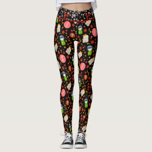 Zwart Japans Maneki Neko Kat en Geisha Leggings